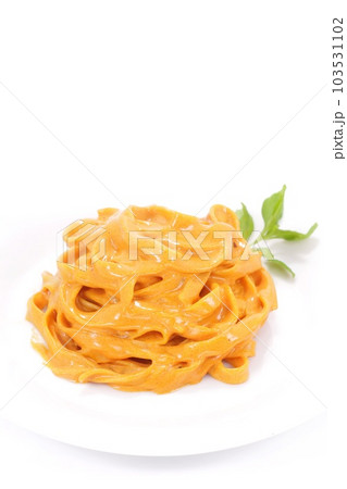 海老風味のトマトクリームソースパスタ　スパゲッティ　明るい背景 103531102
