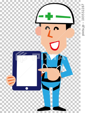 Explanation using a tablet High place worker 103532287