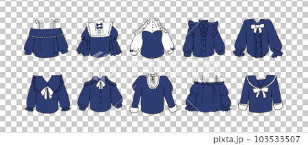 Illustration set of navy frill shirt Illustration set of navy frill shirt 103533507
