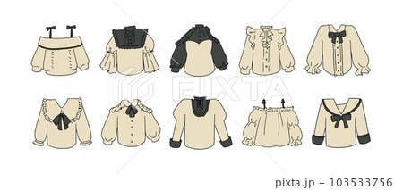 ベージュのフリルシャツのイラストセット 103533756