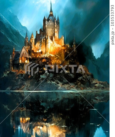 湖畔の美しい城,Generative AI AI画像のイラスト素材 [103533793] - PIXTA