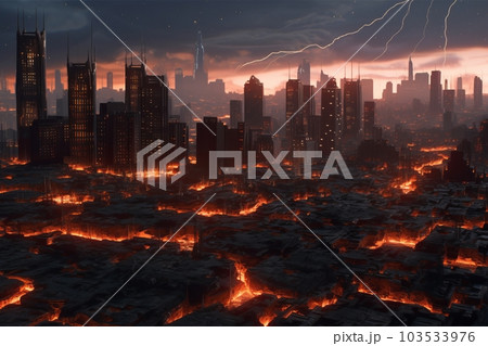 崩壊した都市,Generative AI AI画像のイラスト素材 [103533976] - PIXTA