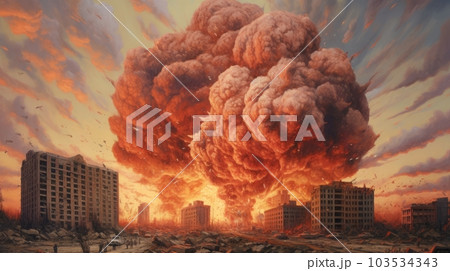 爆発の起きた都市,Generative AI AI画像 103534343