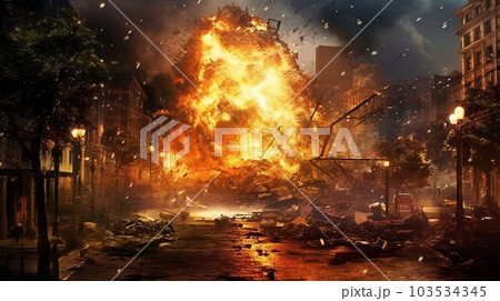 爆発の起きた都市,Generative AI AI画像 103534345