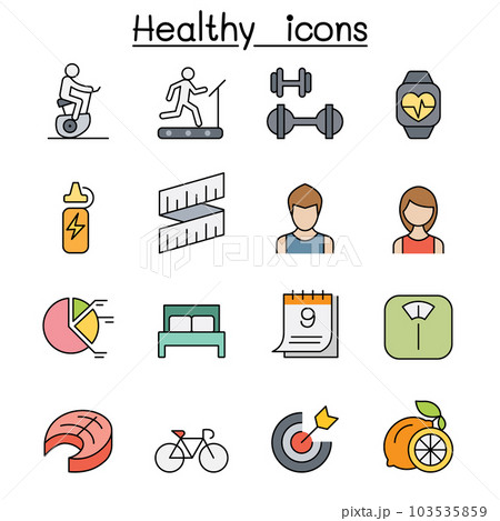Healthy and Exercise color line icon set 103535859