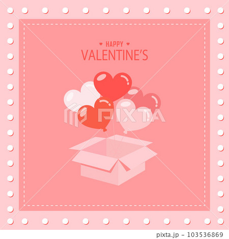 Happy Valentines day card with heart balloons and box. 103536869