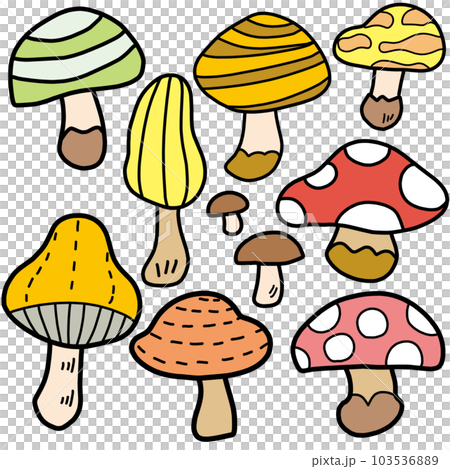 シンプルにデフォルメしたいろいろなキノコのイラストセット シンプルにデフォルメしたいろいろなキノコのイラストセット 103536889