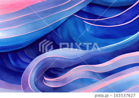 Abstract pink blue wavy with blurred light curved lines background. illustration. neutral, color stripes, background. soft pastel color. wave background. Generative AI. 103537627