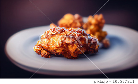 Crispy kentucky fried chicken in a wooden table. Generative AI 103537811