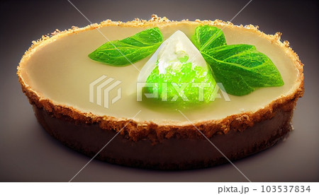 Beautiful key lime pie with whipped cream and peel close-up on a plate. Generative AI Beautiful key lime pie with whipped cream and peel close-up on a plate. Generative AI 103537834