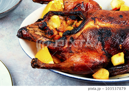 Roast duck with apples and orange 103537879