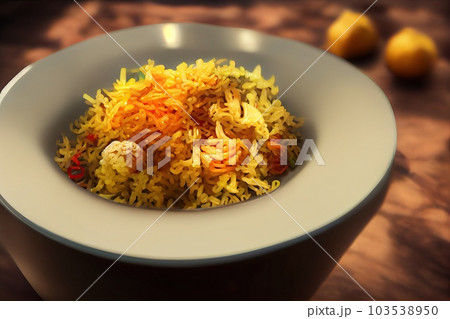 Veg biryani or veg pulav, Fried rice indian food. Generative AI. Veg biryani or veg pulav, Fried rice indian food. Generative AI. 103538950