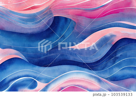 Abstract pink blue wavy with blurred light curved lines background. illustration. neutral, color stripes, background. soft pastel color. wave background. Generative AI. 103539133
