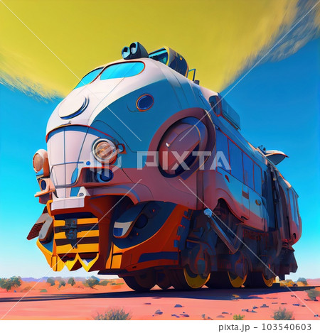 Anime futuristic transport train with beautiful blue sky background. Generative AI 103540603
