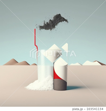 Surreal desert landscape. Metaphors. Modern minimal abstract background. Generative AI illustration. 103541134