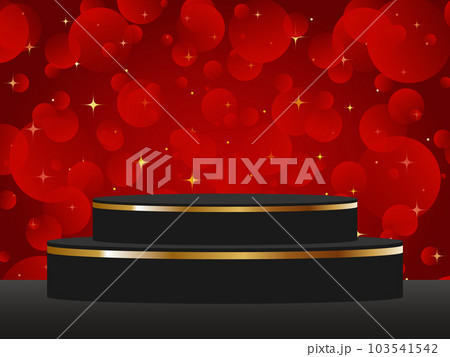 高級感のあるライン入りの台座とパーティクル背景　横位置　ブラック＆ゴールド 103541542