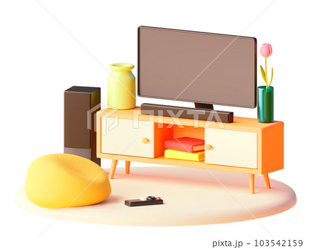 Vector tv stand with bean bag chair illustration Vector tv stand with bean bag chair illustration 103542159