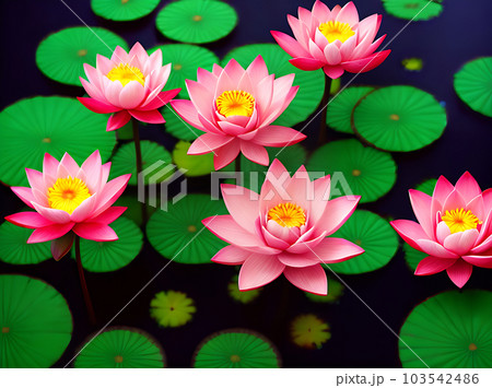 Lotus flowers bokeh background 3D text. 103542486