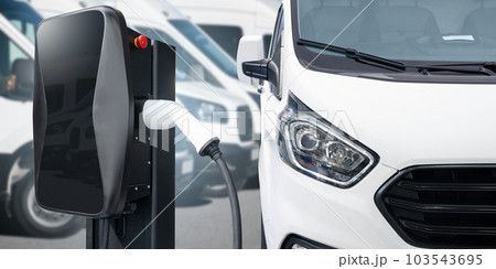Electric delivery van with electric vehicles charging station. 103543695