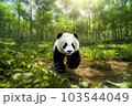 笹林を走る子供のジャイアントパンダ 103544049