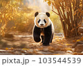 竹林を歩くジャイアントパンダの子供　秋イメージ　環境破壊イメージ 103544539