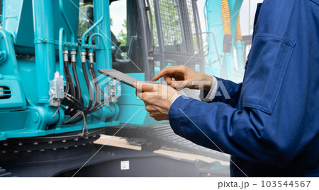 Fleet of blue construction machines. Fleet of blue construction machines. 103544567
