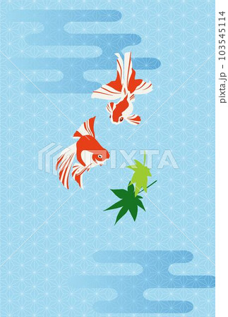 泳ぐ金魚と紅葉に青色の背景 泳ぐ金魚と紅葉に青色の背景 103545114