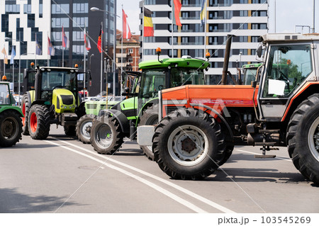 Farmers blocked traffic with tractors Farmers blocked traffic with tractors 103545269
