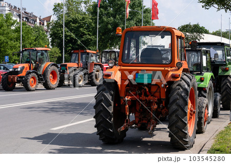 Farmers blocked traffic with tractors 103545280