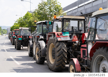 Farmers blocked traffic with tractors 103545285