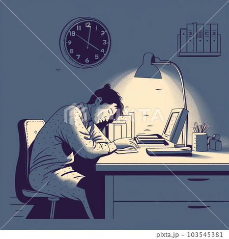 自宅でも徹夜で仕事に追われるサラリーマン　AI画像 103545381