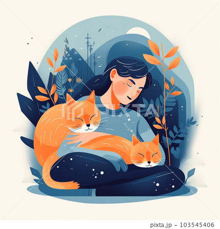 猫に癒してもらう女性 AI画像 猫に癒してもらう女性 AI画像 103545406