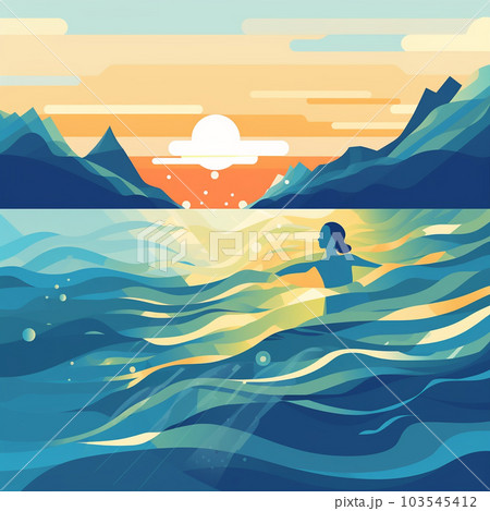 海で泳ぐ女性　AI画像 103545412