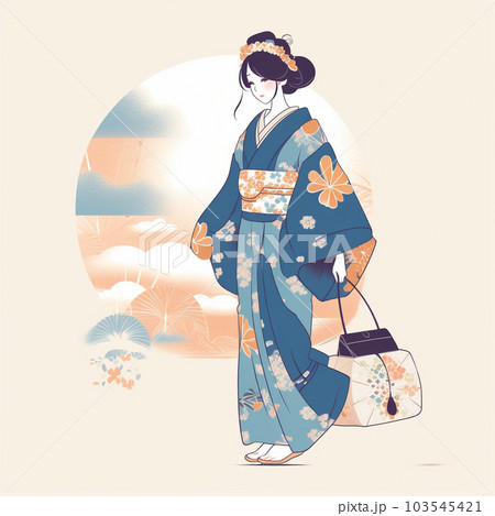 着物を着てお出かけする綺麗な女性 AI画像のイラスト素材 [103545421