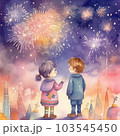 花火大会と子供たち　AI画像 103545450