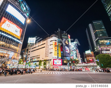 土曜夜の渋谷スクランブル交差点 土曜夜の渋谷スクランブル交差点 103546088