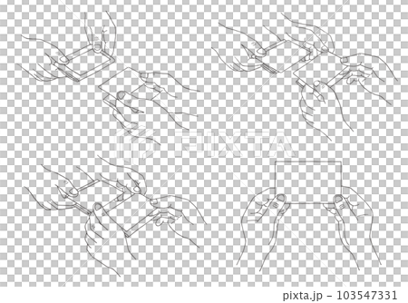 Hand drawn illustration set exchanging business cards (monochrome) 103547331