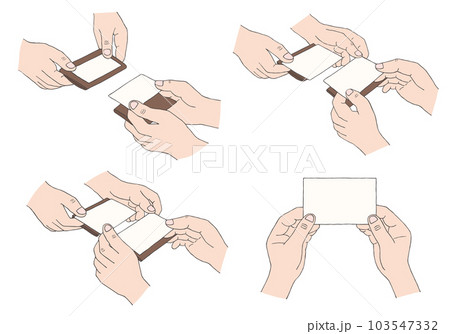 名刺交換をしている手描きイラストセット（カラー） 103547332