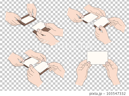 名刺交換をしている手描きイラストセット（カラー） 103547332