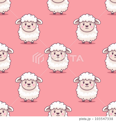 Vector Seamless Pattern with Funny Cute Sheep on Pink Background. Cartoon Sheep Seamless Texture, Textile, Wallpaper Design for Kids. Seamless Texture with Standing Sheep on Pink Vector Seamless Pattern with Funny Cute Sheep on Pink Background. Cartoon Sheep Seamless Texture, Textile, Wallpaper Design for Kids. Seamless Texture with Standing Sheep on Pink 103547338