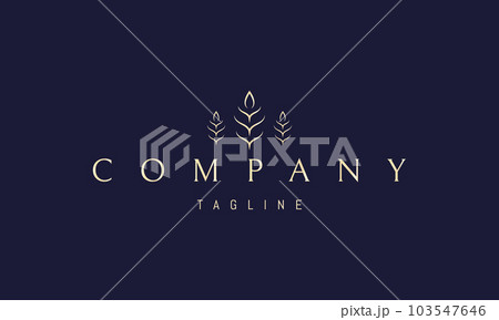 Vector golden logo on which an abstract image of three wheat spikelets in a linear style. 103547646