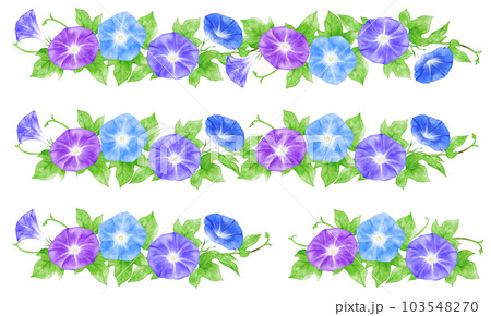 アナログ水彩風の紫陽花(青や紫)の飾り罫線セット 103548270