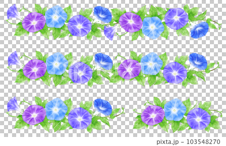 アナログ水彩風の紫陽花(青や紫)の飾り罫線セット 103548270