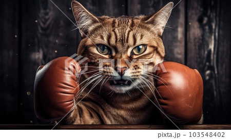 Cat boxer in gloves on a dark background,...のイラスト素材 [103548402] - PIXTA