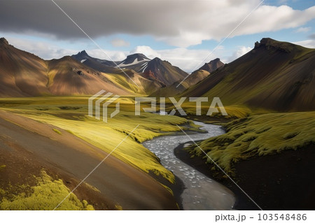 canyons and mountains of the national park in Iceland, generative AI. 103548486