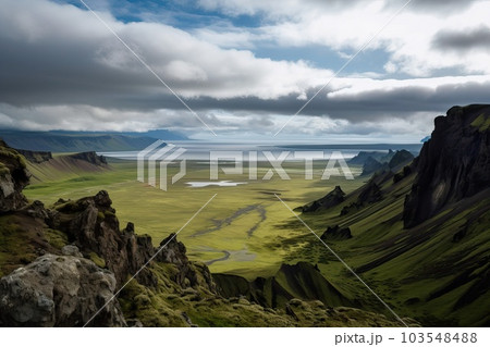 canyons and mountains of the national park in Iceland, generative AI. 103548488