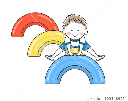 タイヤの遊具で遊ぶ、男の子のイラスト 103548995