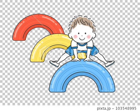 Illustration of a boy playing with tire playground equipment 103548995