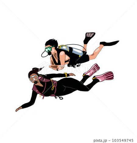 two divers with scuba gear, isolate on a white background two divers with scuba gear, isolate on a white background 103549745
