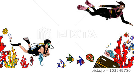 diver at depth among corals and fish 103549750